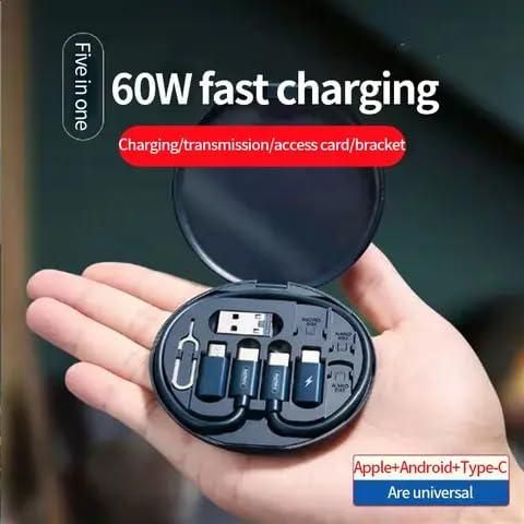 Fast Charging Travel Cable Set – 60W Multi Cable with USB - C, Micro USB & Lightning Connectors by Spectroum