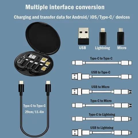 Fast Charging Travel Cable Set – 60W Multi Cable with USB - C, Micro USB & Lightning Connectors by Spectroum